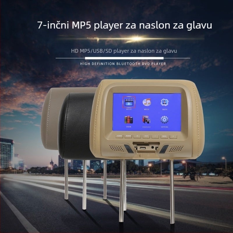 7-inčni zaslon za naslon za glavu automobila uz MP5 i SD karticu, LCD HD zaslon