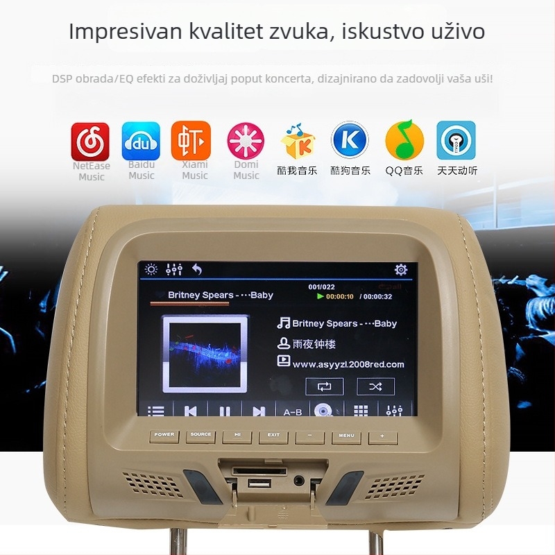 7-inčni zaslon za naslon za glavu automobila uz MP5 i SD karticu, LCD HD zaslon