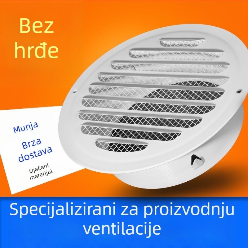 Nerđajući čelični kapak za ventilaciju s lamelama, kišni otporan izlazni poklopac, jednostruka mreža, kap za svjež zrak