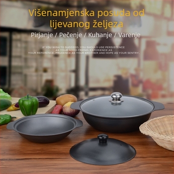 Lijevana posuda od lijevanog željeza za kantonski stil pripreme riže i dinstane riže s piletinom, s neprijanjajućim premazom, kapacitet 2,1–3 L