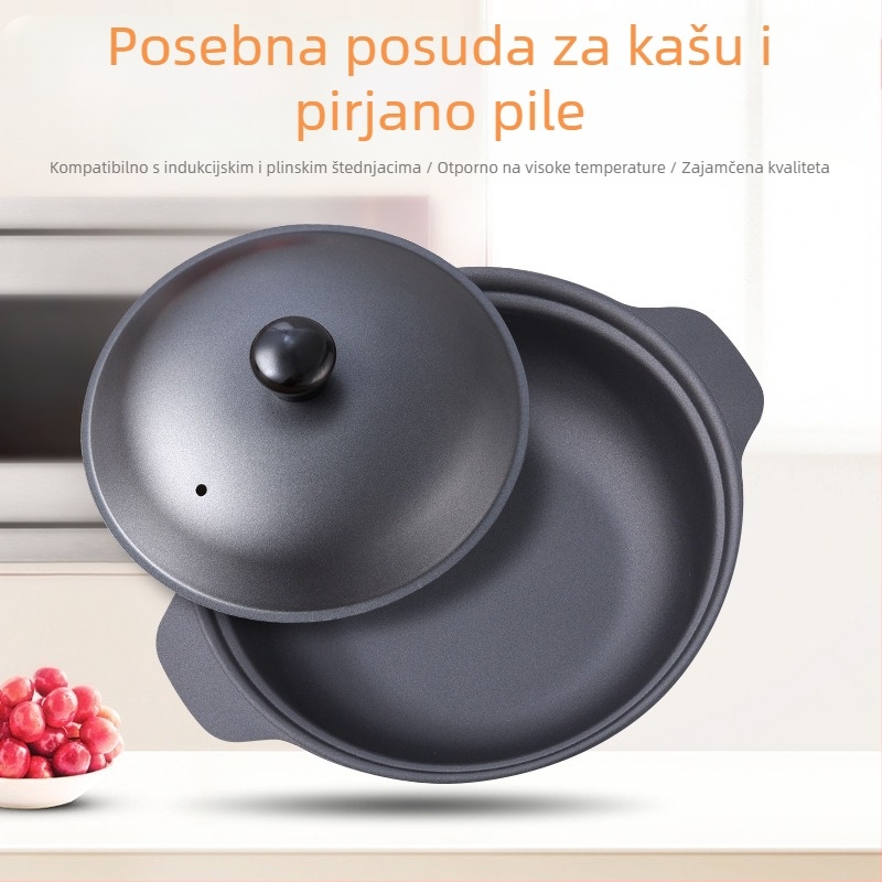 Lijevana posuda od lijevanog željeza za kantonski stil pripreme riže i dinstane riže s piletinom, s neprijanjajućim premazom, kapacitet 2,1–3 L