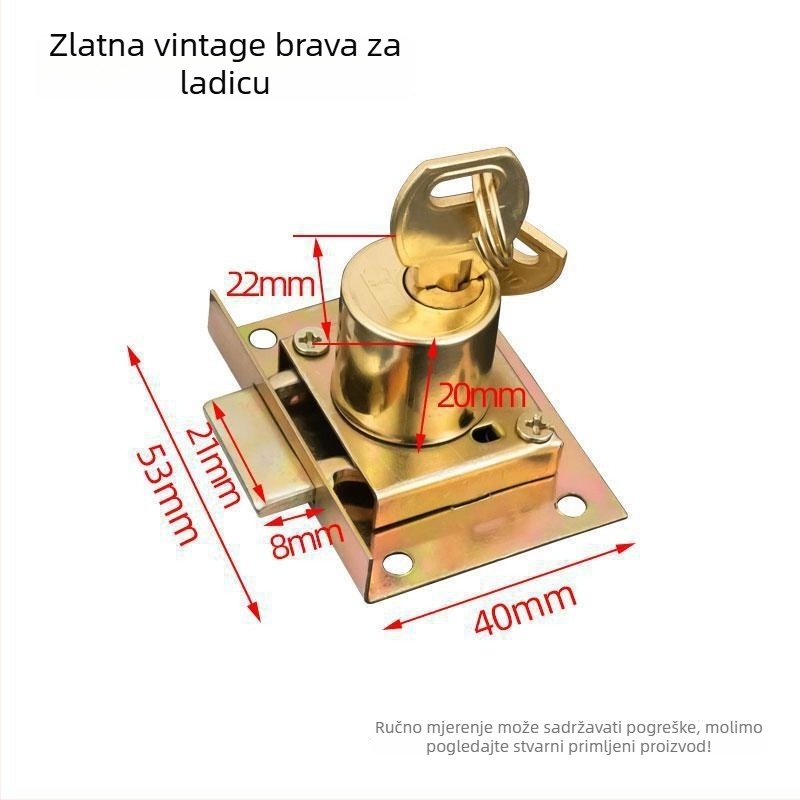 Brava u starom stilu za ladice, uredske stolove i ormariće za dokumente, brava za vrata ormarića, namještaj brava s bakrenim jezgrom 303