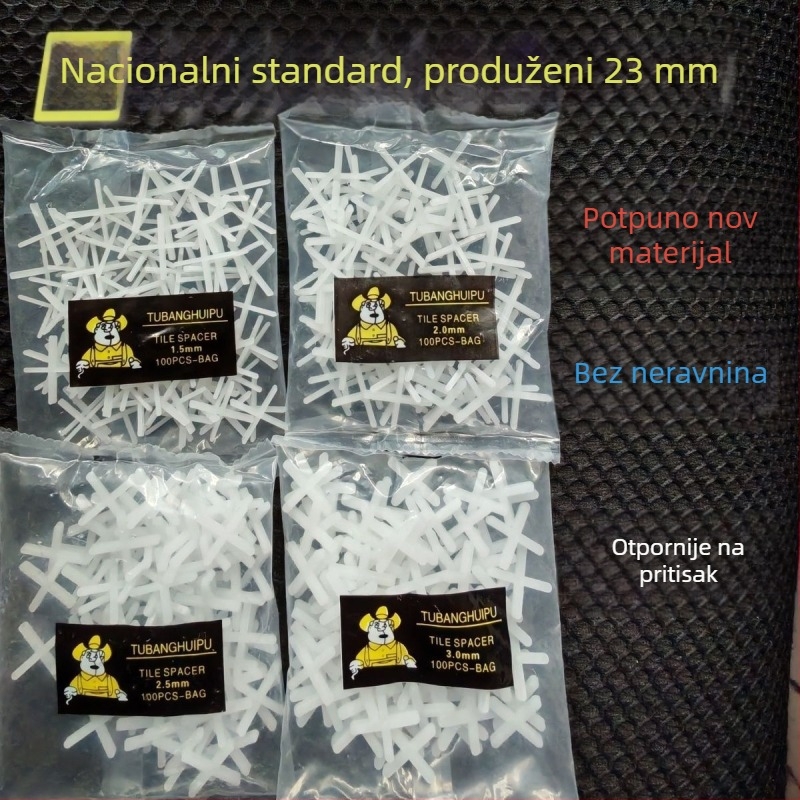 Križni razmaci za pločice s debelim karticama za pozicioniranje i kristalnim karticama za fuge – plastični alat za niveliranje