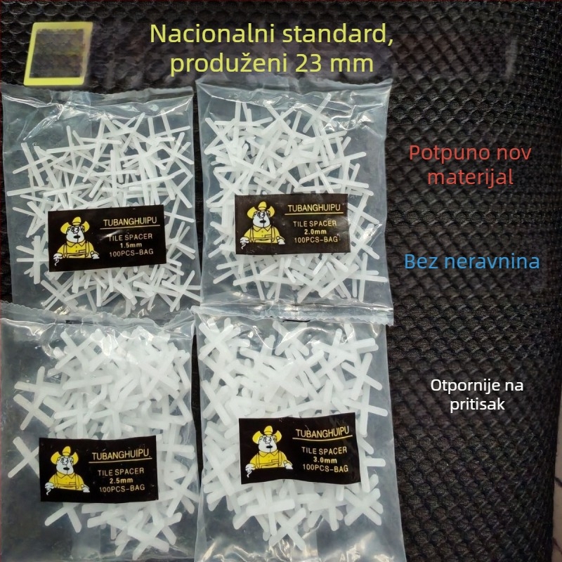 Križni razmaci za pločice s debelim karticama za pozicioniranje i kristalnim karticama za fuge – plastični alat za niveliranje