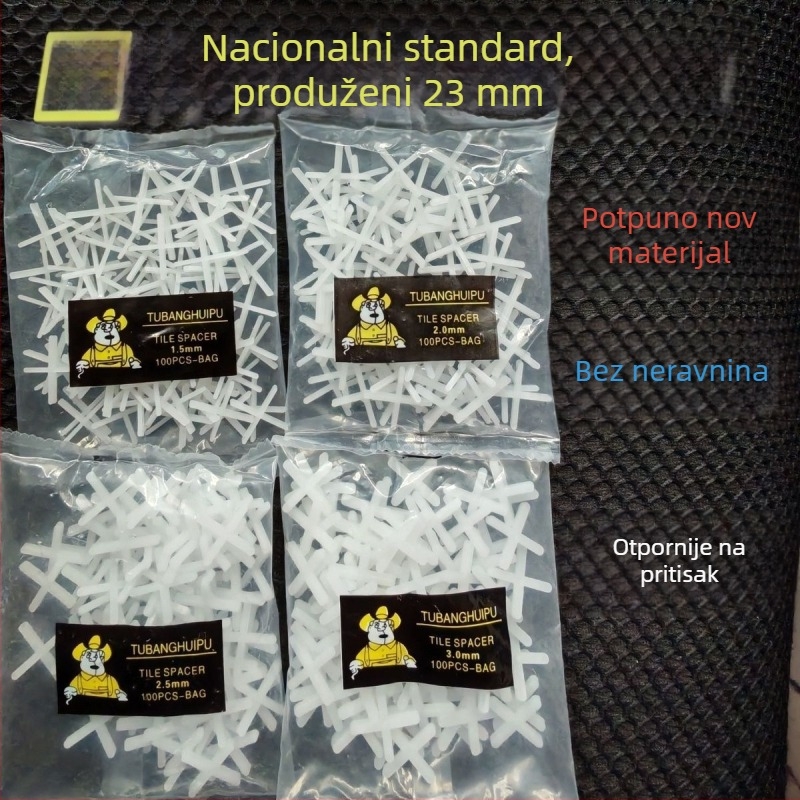 Križni razmaci za pločice s debelim karticama za pozicioniranje i kristalnim karticama za fuge – plastični alat za niveliranje
