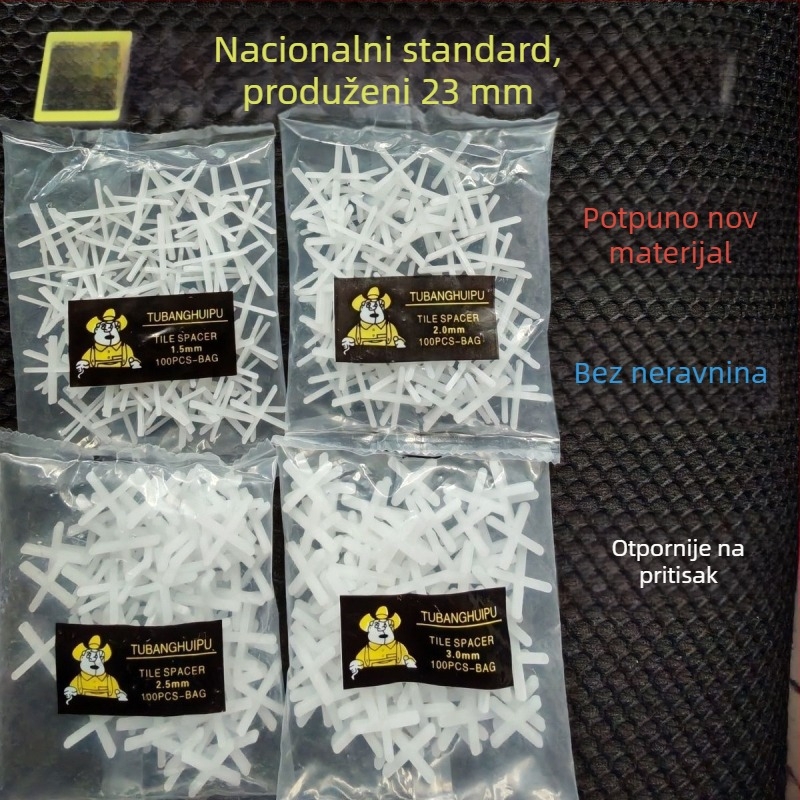 Križni razmaci za pločice s debelim karticama za pozicioniranje i kristalnim karticama za fuge – plastični alat za niveliranje