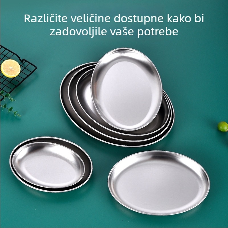 Korejskog stila debeli kružni tanjur od nehrđajućeg čelika zlatne boje – ploča za roštilj i steak u komercijalnim restoranima, plitka posuda za deserte