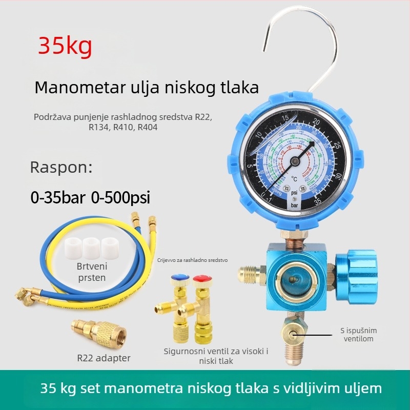 Set alata za klimatizaciju s dijafragmatskim manometrom i mjeračem rashladnog agensa za kućne i automobilne klima uređaje