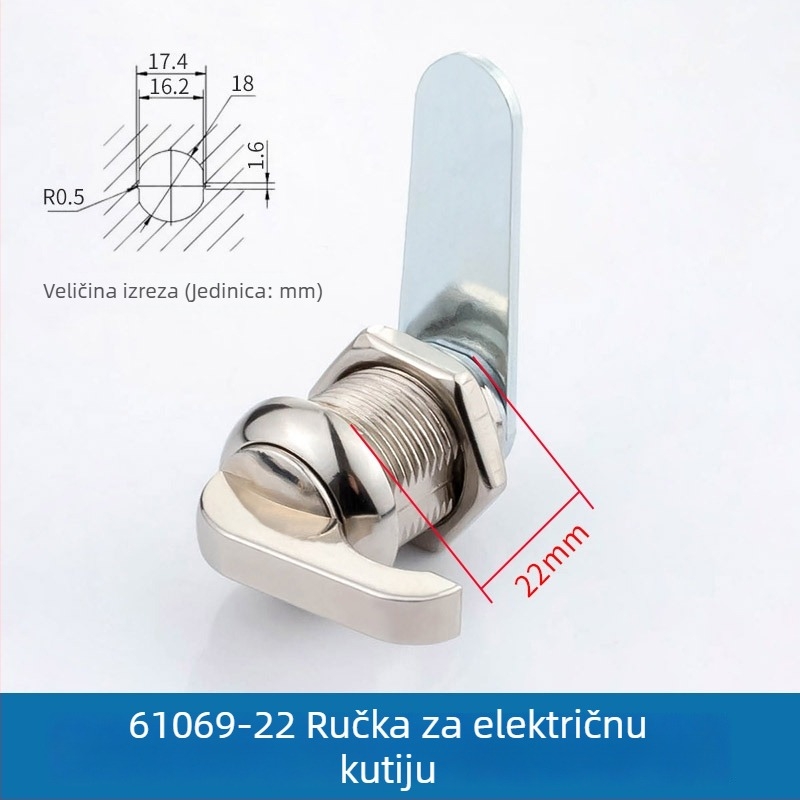 61069 Brava s okretljivim jezičkom za distribucijsku skrinju — Metalna brava za vrata arhiva s ručkom, cilindrična brava, universalna brava za električnu kutiju
