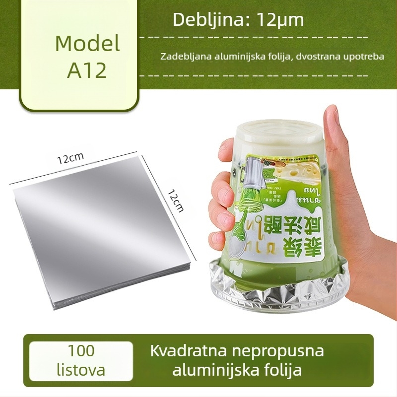 Jednokratni listići od aluminijske folije za brtvljenje, otporni na prolivanje, 12 cm kvadratni, s premazom od silikonskog ulja, 100 komada, za šalice kave i mliječnih čajeva