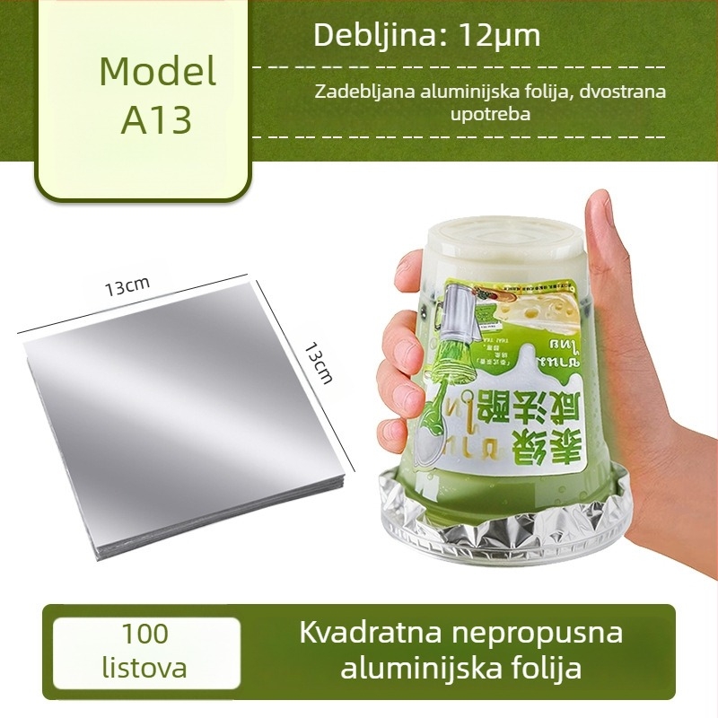 Jednokratni listići od aluminijske folije za brtvljenje, otporni na prolivanje, 12 cm kvadratni, s premazom od silikonskog ulja, 100 komada, za šalice kave i mliječnih čajeva