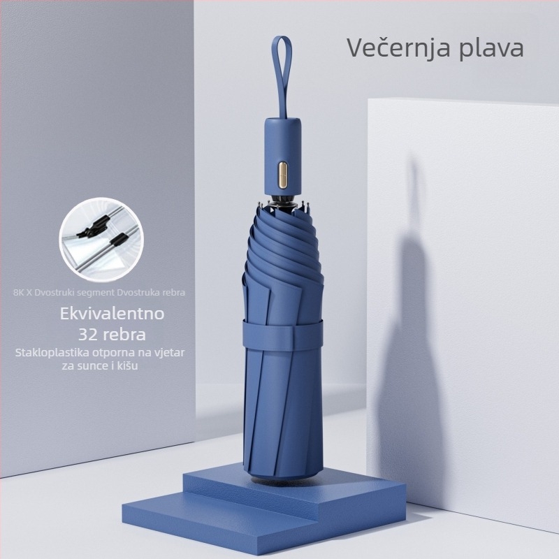 Studentski kišobran, potpuno automatski, sklopivi, u makaron-stilu, ojačan otporan na vjetar, za sunce i kišu, UV zaštita