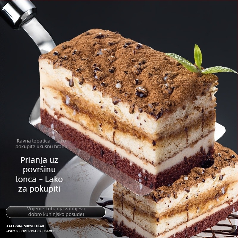 Set kuhinjskih alata od 304 nehrđajućeg čelika: lopatica za prženje, lopatica za kolače i pizzu, lis za krumpire, žlica za mesne okruglice.