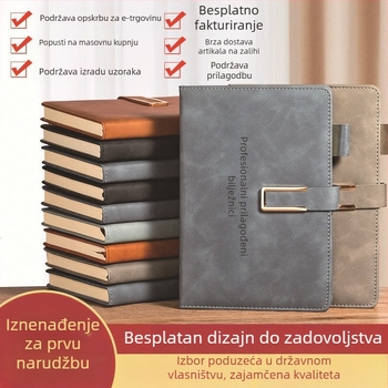 A5 bilježnica od ovčje kože s logom – poslovna uredska bilježnica u darovnom setu