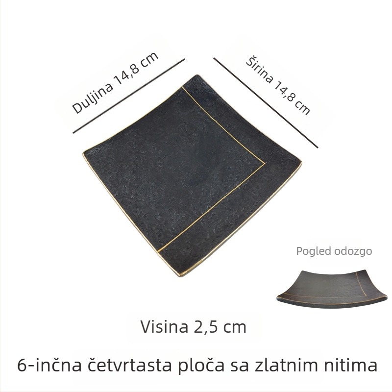 Japanski stil keramički plosnati tanjur sa zlatnim i srebrnim detaljima, kreativni tanjur za sushi, tanjur za roštilj i goveđi jezik