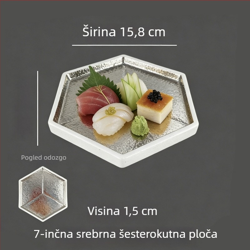 Japanski stil keramički plosnati tanjur sa zlatnim i srebrnim detaljima, kreativni tanjur za sushi, tanjur za roštilj i goveđi jezik