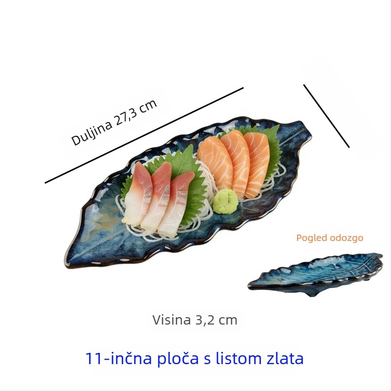 Japanski stil keramički plosnati tanjur sa zlatnim i srebrnim detaljima, kreativni tanjur za sushi, tanjur za roštilj i goveđi jezik