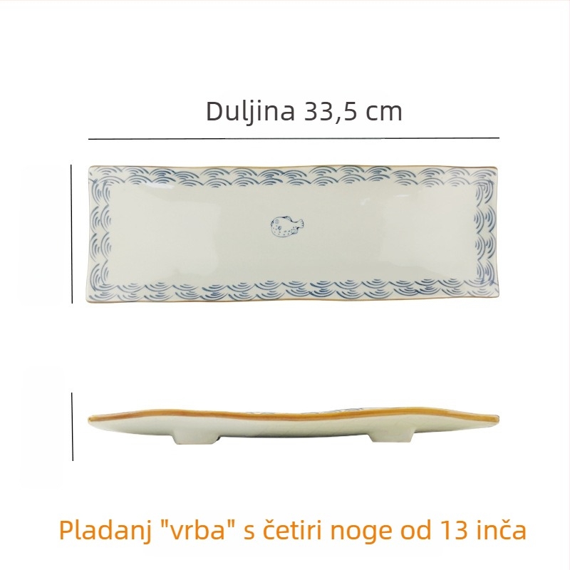 Japanski stil keramički plosnati tanjur sa zlatnim i srebrnim detaljima, kreativni tanjur za sushi, tanjur za roštilj i goveđi jezik