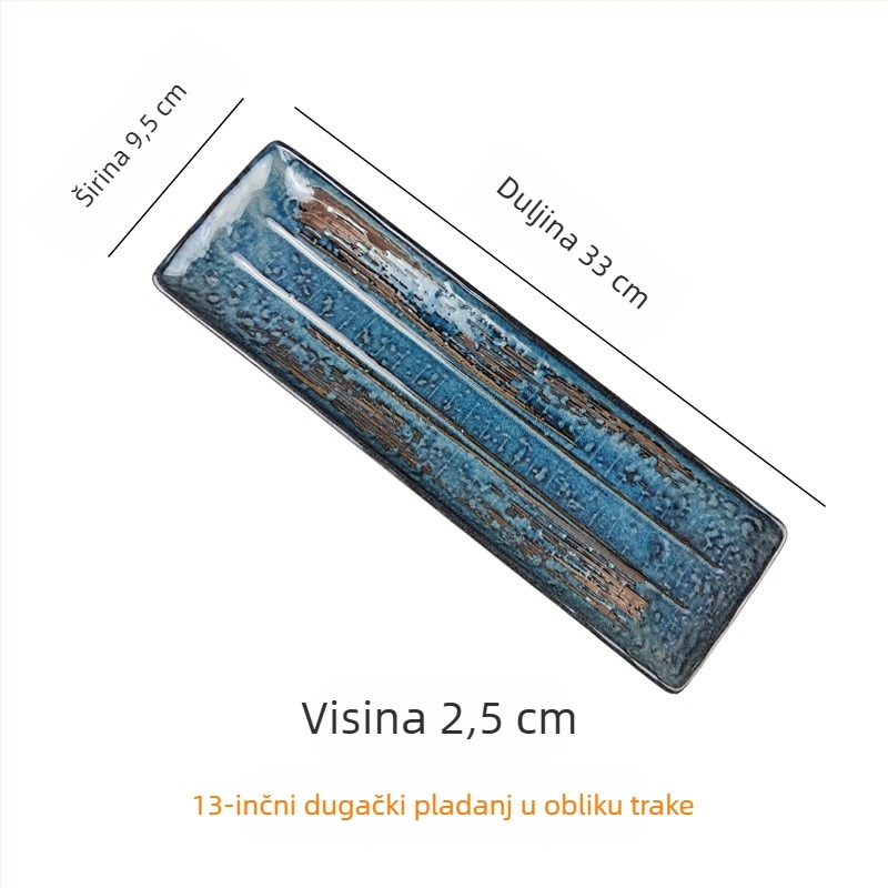 Japanski stil keramički plosnati tanjur sa zlatnim i srebrnim detaljima, kreativni tanjur za sushi, tanjur za roštilj i goveđi jezik