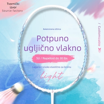 Set reketa za badminton od potpuno karbonskog vlakna, izuzetno lagan, 5U, visoki napon, G5 drška, ofenzivno izbalansirana oštrica