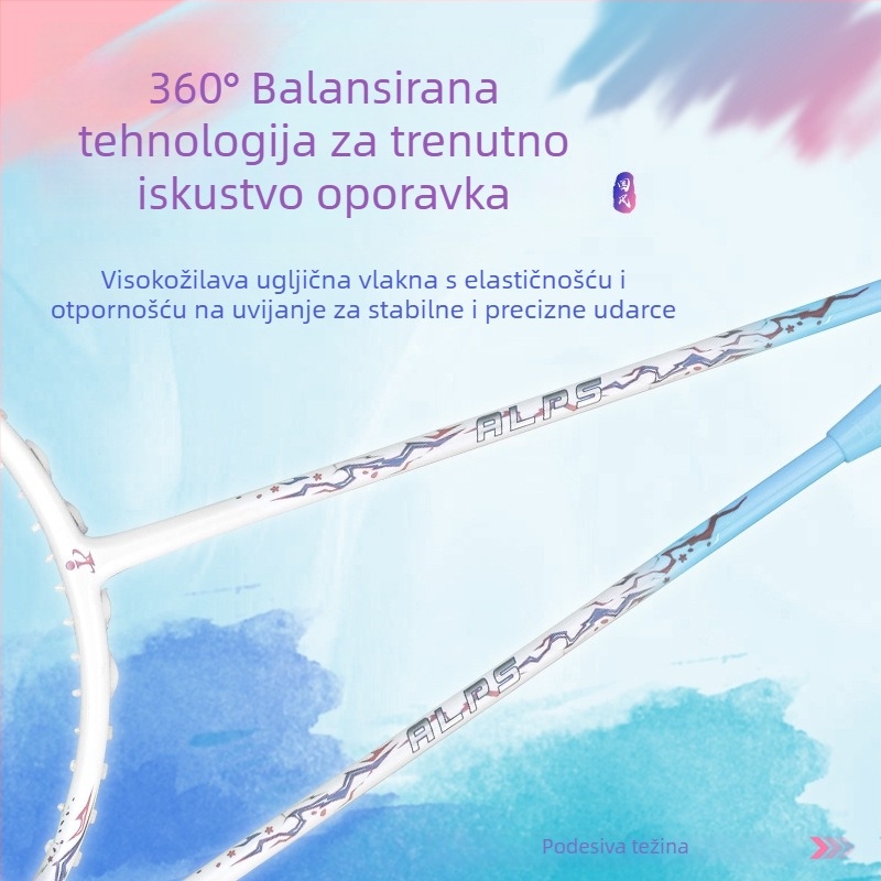 Set reketa za badminton od potpuno karbonskog vlakna, izuzetno lagan, 5U, visoki napon, G5 drška, ofenzivno izbalansirana oštrica