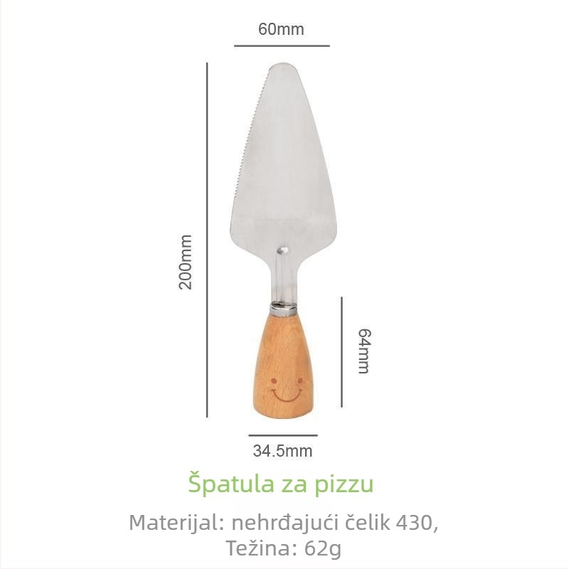 Set alata za pečenje od nehrđajućeg čelika: miješalica za jaja, lopatica za torte, kotačić za pizzu, sito za brašno i kašičica za miješanje