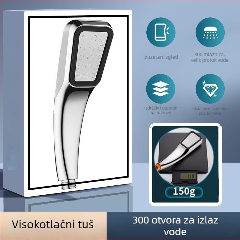 Tuš glava s povećanim pritiskom, univerzalno sučelje, kromirani ABS, podesiva