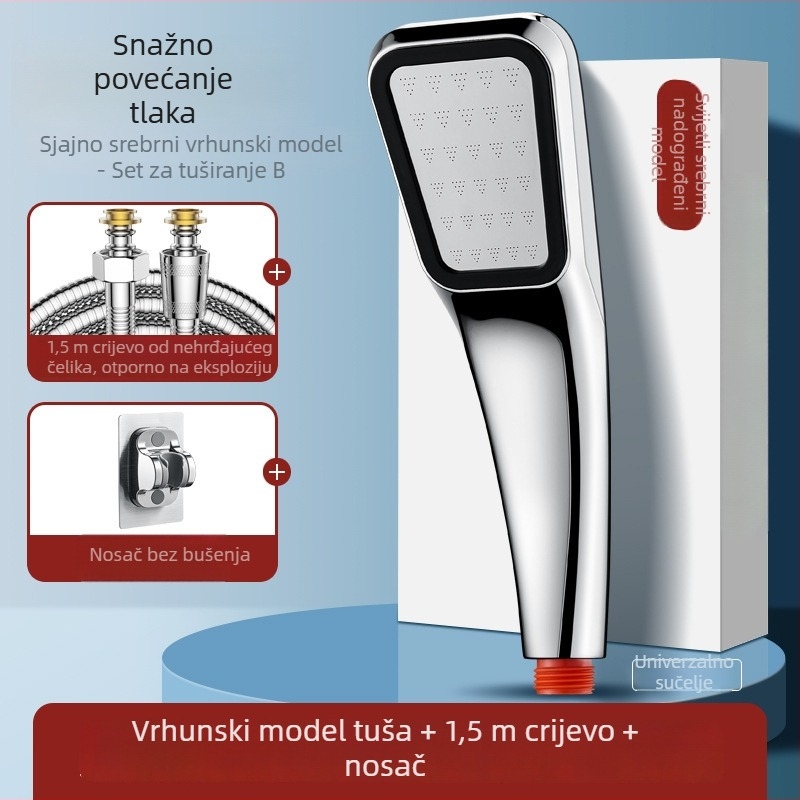 Tuš glava s povećanim pritiskom, univerzalno sučelje, kromirani ABS, podesiva