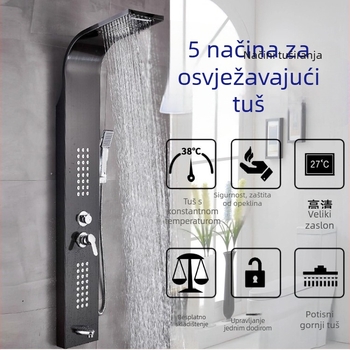 Set tuš sustav od 304 nehrđajućeg čelika s digitalnim zaslonom, površinska ugradnja, crna kišna glava, zidna instalacija