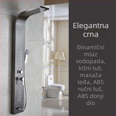Set tuš sustav od 304 nehrđajućeg čelika s digitalnim zaslonom, površinska ugradnja, crna kišna glava, zidna instalacija