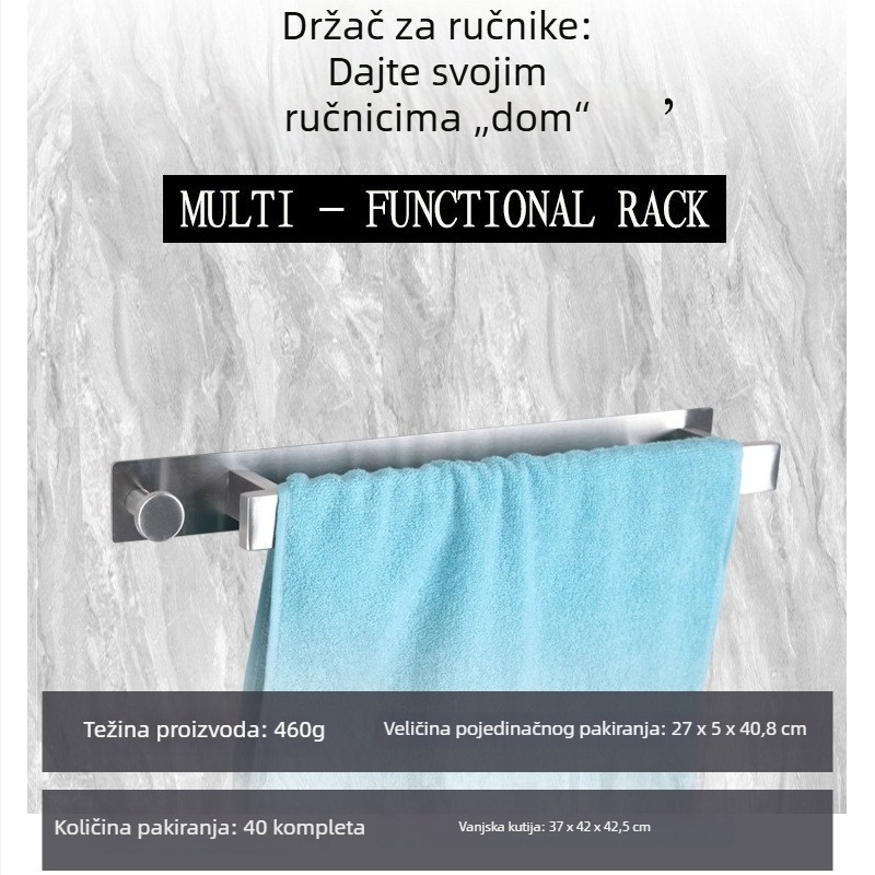 Držač za ručnike od nehrđajućeg čelika, zidni, bez bušenja, rega za papuče