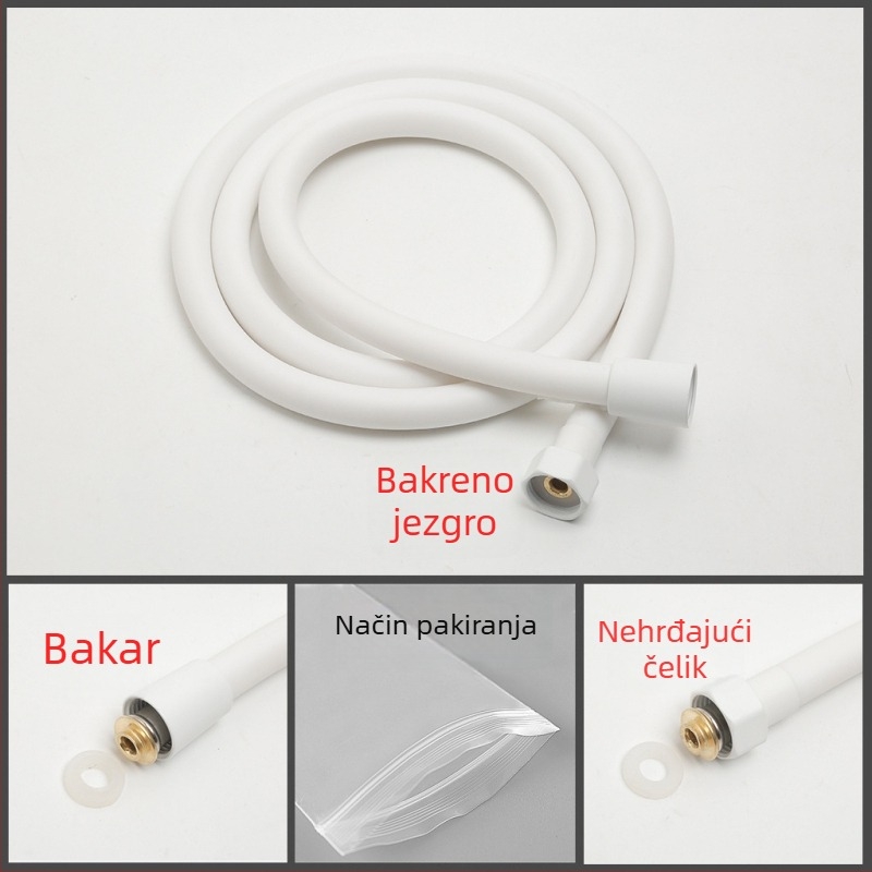 Bijeli PVC debeli otporni na eksploziju tuš crijevo i tuš glava – univerzalno crijevo za kupaonicu i bojler