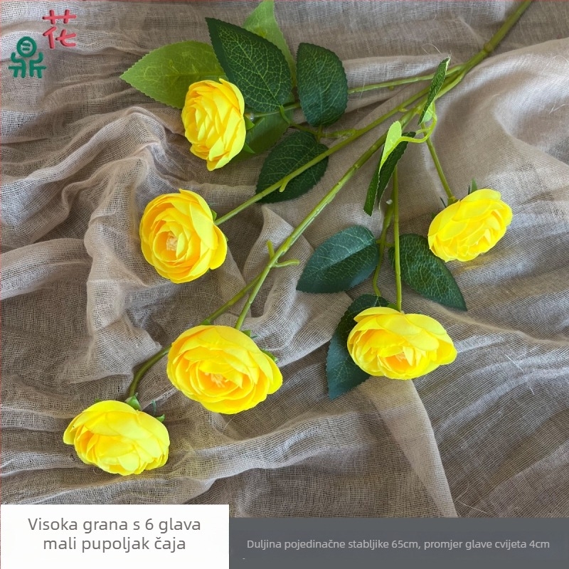 Umjetni cvijet sa šest glavica na visokoj grani, dizajn lotosa, za vjenčanja i dvorane banketa
