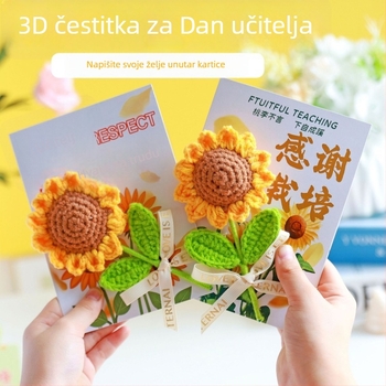3D čestitka za Dan učitelja s umjetnim suncokretima, elegantna poklon-kartica za učitelje