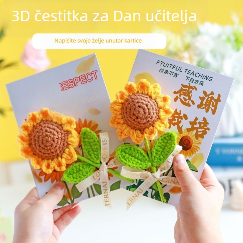 3D čestitka za Dan učitelja s umjetnim suncokretima, elegantna poklon-kartica za učitelje