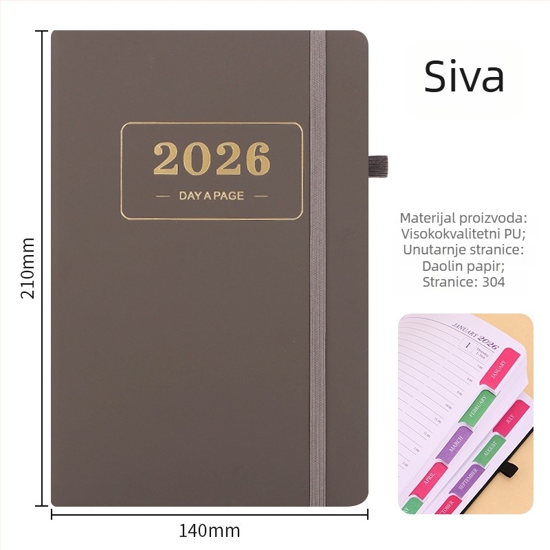 2026 engleska verzija planera — 365-dnevni dnevnik i kalendar, međunarodni rokovnik