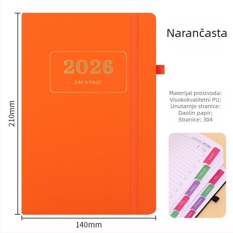 2026 engleska verzija planera — 365-dnevni dnevnik i kalendar, međunarodni rokovnik