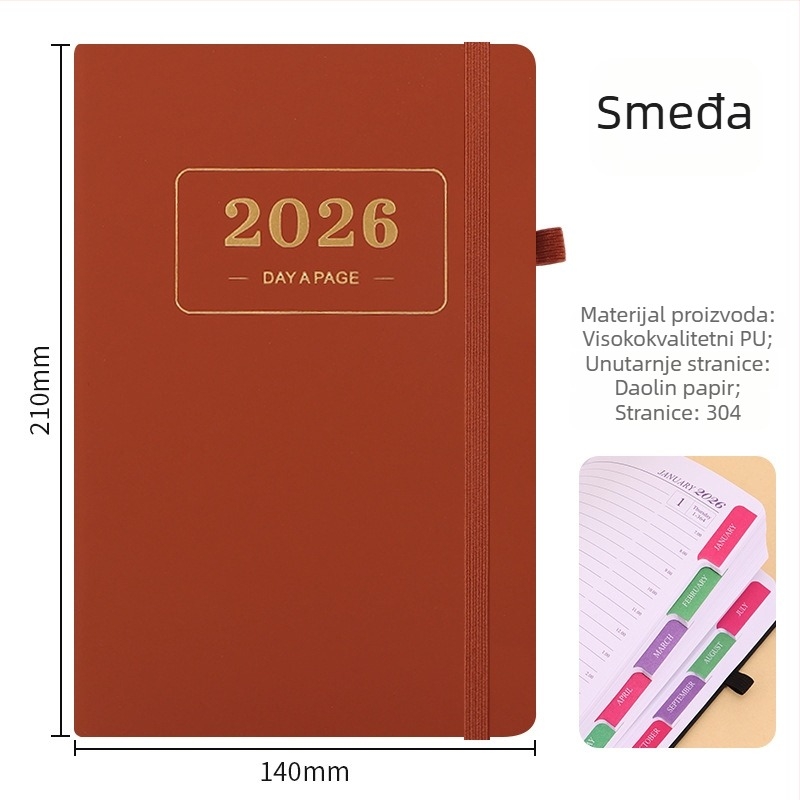 2026 engleska verzija planera — 365-dnevni dnevnik i kalendar, međunarodni rokovnik