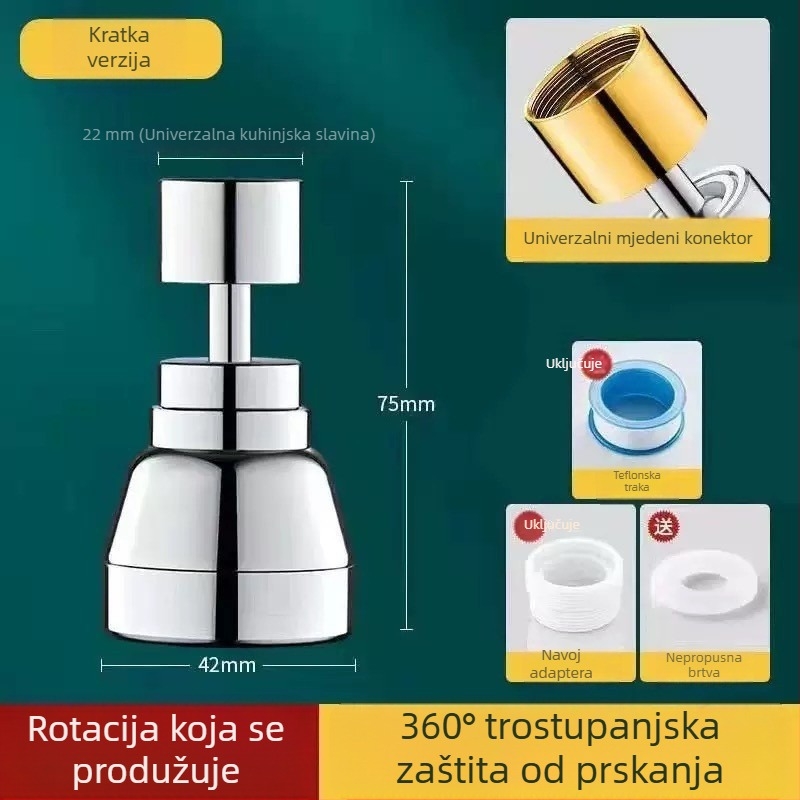 Kuhinjski produživač slavine s glavom protiv prskanja, tri načina rada, nehrđajući čelik