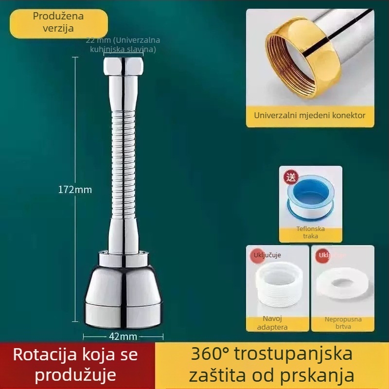 Kuhinjski produživač slavine s glavom protiv prskanja, tri načina rada, nehrđajući čelik