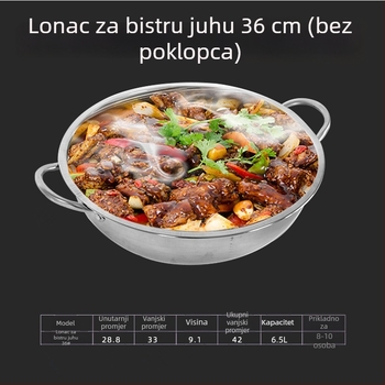 Dongsheng Debeli Indukcijski Lonac za Hot Pot s Dvije Kamere, Nehrđajući Čelik, Poklopac od Kaljenog Stakla, Kućna Upotreba