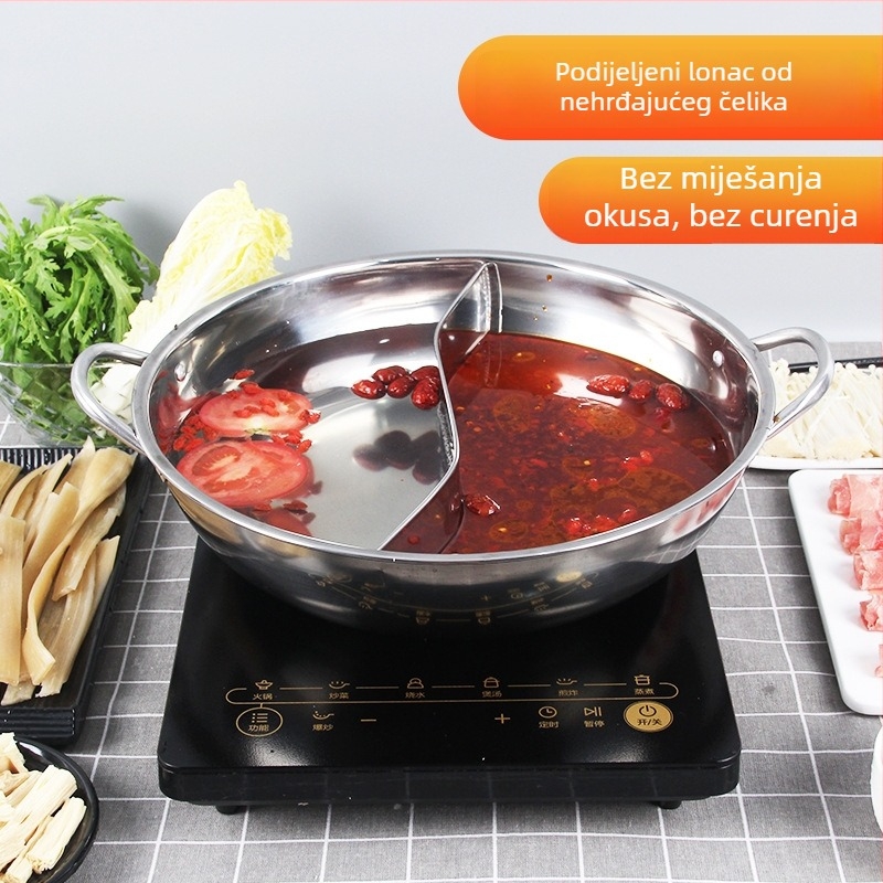 Dongsheng Debeli Indukcijski Lonac za Hot Pot s Dvije Kamere, Nehrđajući Čelik, Poklopac od Kaljenog Stakla, Kućna Upotreba