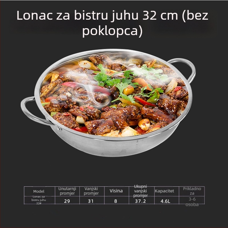 Dongsheng Debeli Indukcijski Lonac za Hot Pot s Dvije Kamere, Nehrđajući Čelik, Poklopac od Kaljenog Stakla, Kućna Upotreba