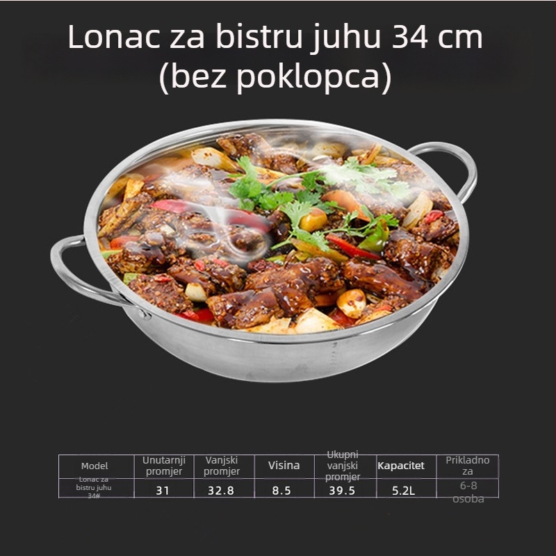 Dongsheng Debeli Indukcijski Lonac za Hot Pot s Dvije Kamere, Nehrđajući Čelik, Poklopac od Kaljenog Stakla, Kućna Upotreba