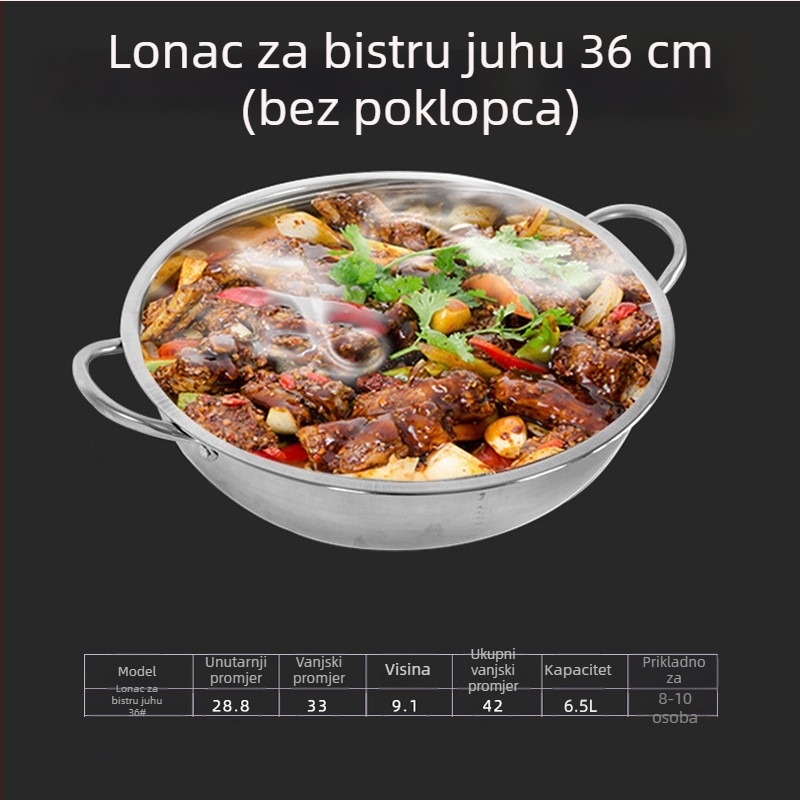 Dongsheng Debeli Indukcijski Lonac za Hot Pot s Dvije Kamere, Nehrđajući Čelik, Poklopac od Kaljenog Stakla, Kućna Upotreba