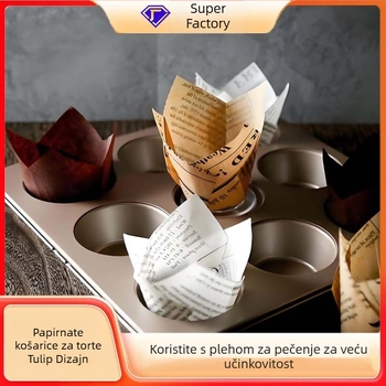 Tulipin motiv papirnate košarice za kolače, otporne na masnoću, za mafine, pogodne za visoke temperature parnog pečenja i pečenja, jednokratne