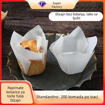 Tulipin motiv papirnate košarice za kolače, otporne na masnoću, za mafine, pogodne za visoke temperature parnog pečenja i pečenja, jednokratne