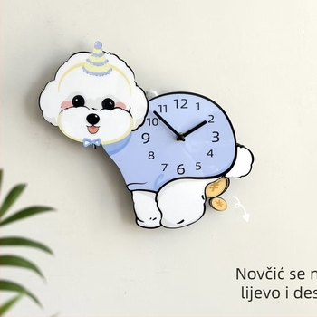 Slatki Bichon Frisé – ljuljački zidni sat, tiho dekorativni sat za dnevnu sobu