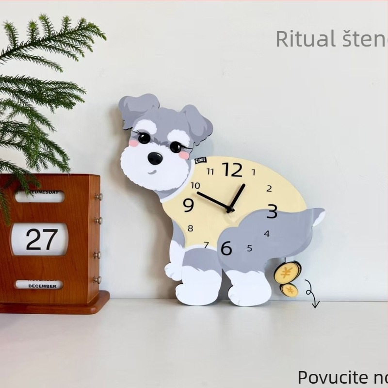 Slatki Bichon Frisé – ljuljački zidni sat, tiho dekorativni sat za dnevnu sobu
