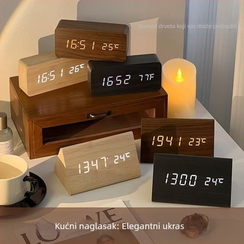 Drveni LED budilnik za učenike, elektronički stolni sat s osvijetljenim zaslonom, tih rad, digitalni noćni ormarić, moderni minimalistički stil
